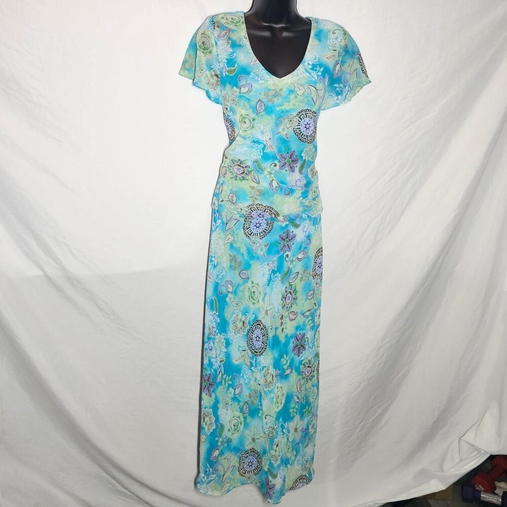 vintage 80s 90s blue floral fairy whimsigoth maxi dress
